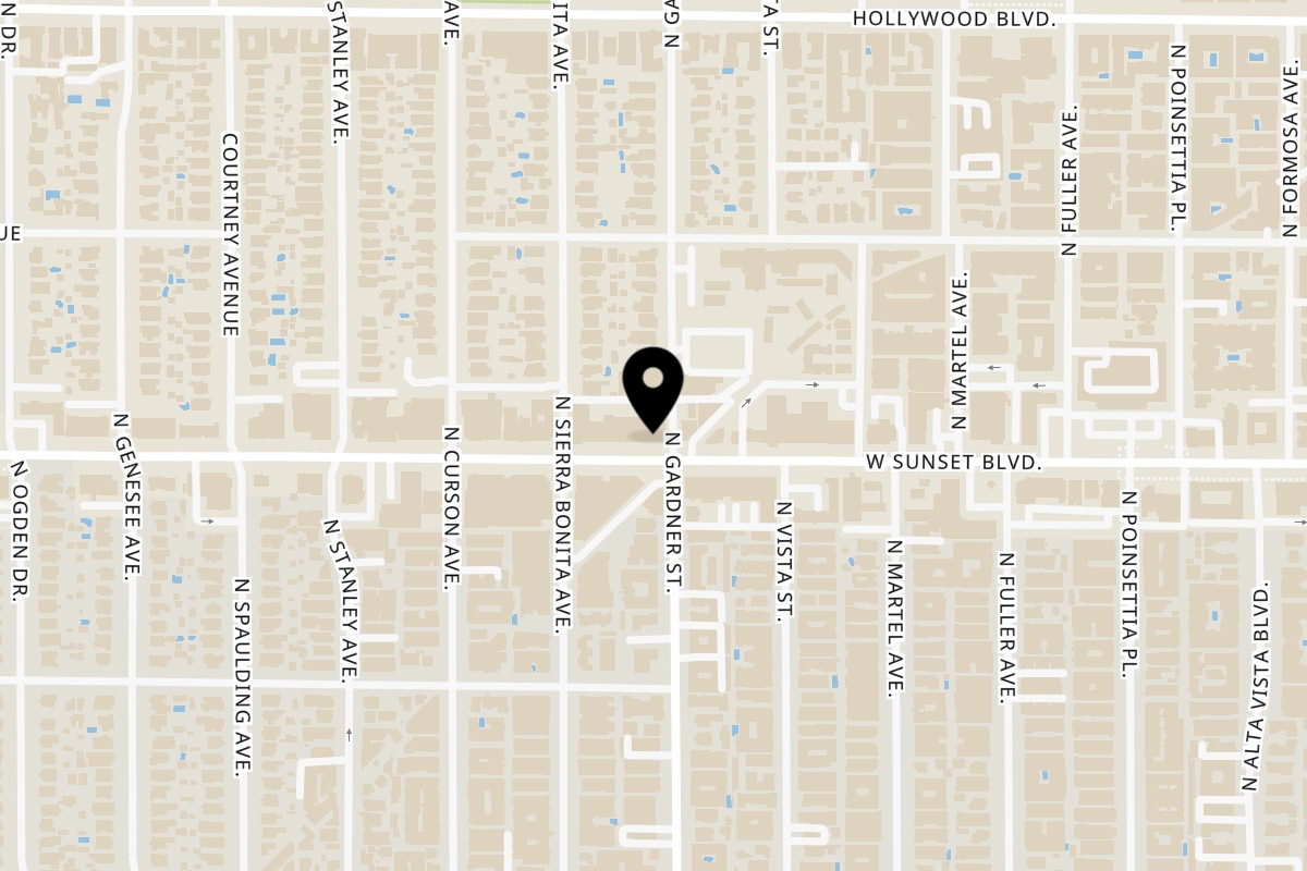Map showing the location of Toi On Sunset on 7505 1/2 Sunset Blvd in Los Angeles